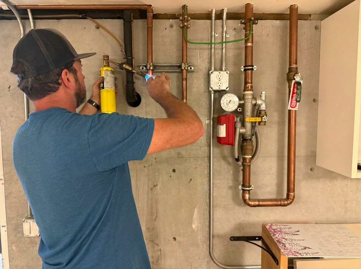Joe working on copper pipe installation