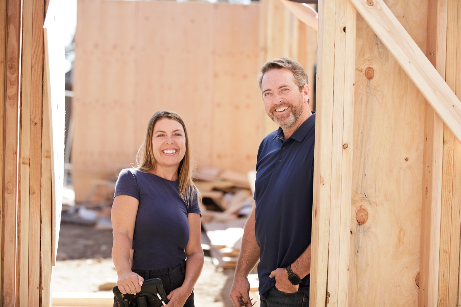 Rachael and Joe on a new-construction job site in Santa Barbara